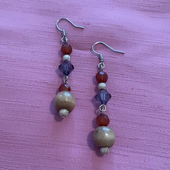 Boho Chic Crystals and Wood Earrings - Picture 1 of 3